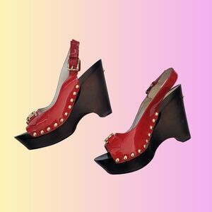 Red And Black Chunky Wedge Heels By Michael Kors Size 9.5m